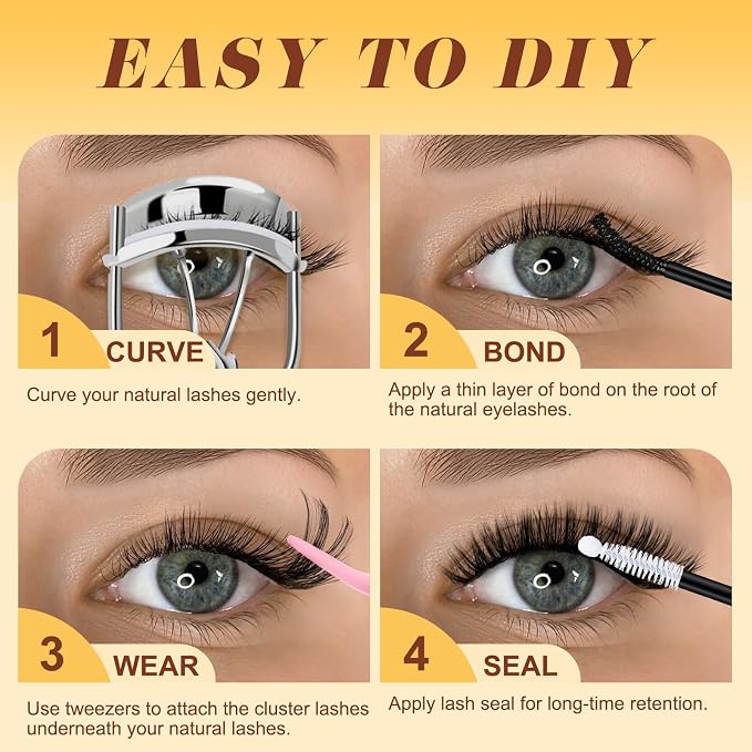 QUEWEL 580PCS Lash Clusters Kit 30D+40D+50D+60D+80D+100D Lash Clusters Kit | 10-18mm Cluster Lashes Individual Eyelash Clusters Reusable for Natural DIY Cluster Eyelash Extensions for Beginners