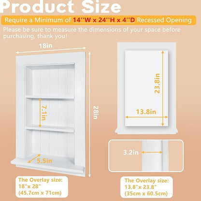 Royxen Recessed Medicine Cabinet 13.8 x 23.8 Inch, Medicine Cabinets, Large Medicine Cabinet, 3-Tier Bathroom Cabinets Wall Mount for Home Storage, White