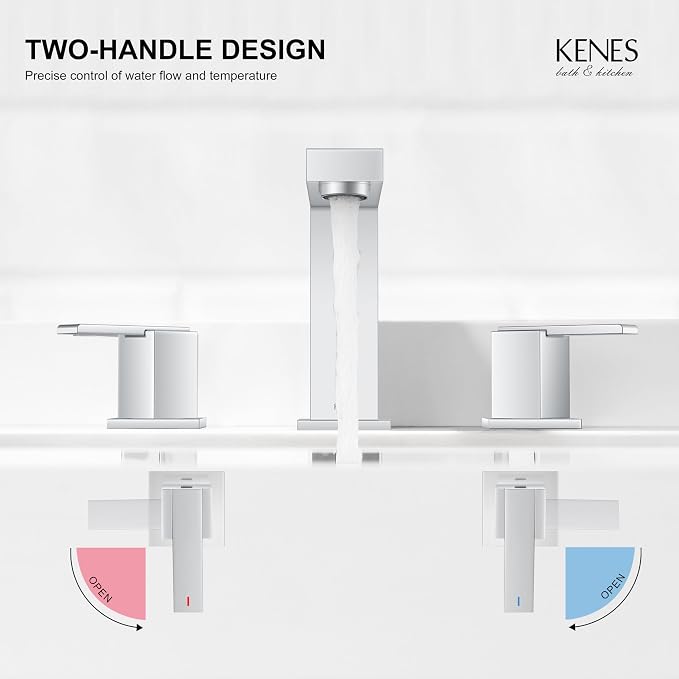 Chrome Widespread Bathroom Faucet 2 Handle Vanity Faucet 3 Hole | Bathroom Sink Faucet with Pop Up Drain & Supply Lines, Lead-Free cUPC & NSF Certified, 8 Inch Faucet for Vanity Restroom Sink