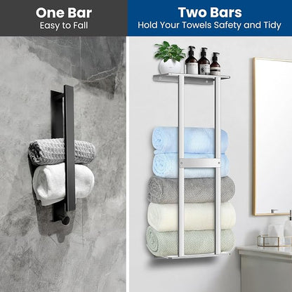 Bathroom Towel Storage Rack, Wall Mounted Bathroom Towel Rack | 30 inch Heavy Duty 6 Large Towels, Wall Mounted Towel Rack for Rolled Towels, Silver