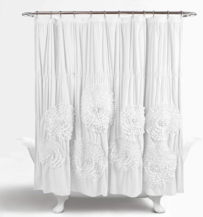 Lush Decor Serena Shower Curtain, 72" W x 72" L, White - Ruffled Bathroom Curtain - White Fabric Shower Curtains - Coquette Decor