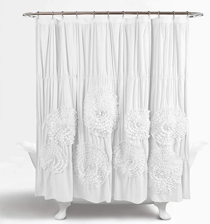 Lush Decor Serena Shower Curtain, 72" W x 72" L, White - Ruffled Bathroom Curtain - White Fabric Shower Curtains - Coquette Decor