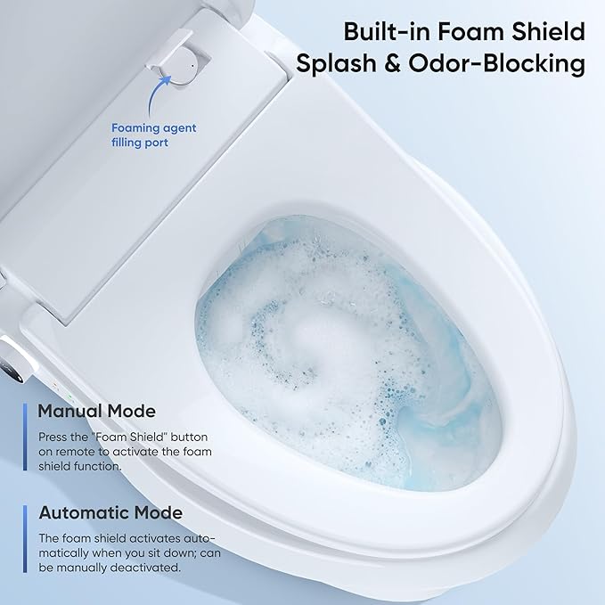 Electric Bidet Toilet Seat with Upgraded Foam Shield, Instant Warm Bidet Wash & Warm Air Dryer, Self-Cleaning Stainless Steel Nozzle, Soft Close Lid, Elongated
