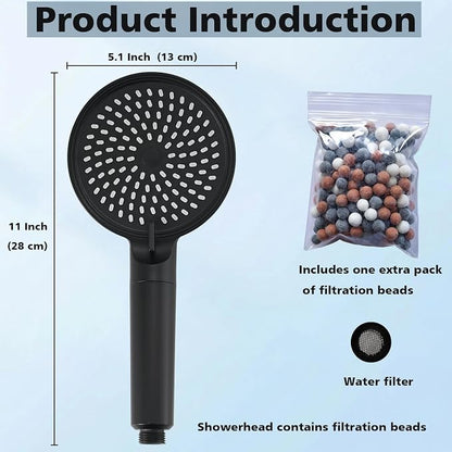 Filtered Shower Head with Handheld High Pressure 3 Spray Mode Showerhead | Detachable Shower Head Water Softener Filters Beads for Hard Water Remove Chlorine (Matte Black)