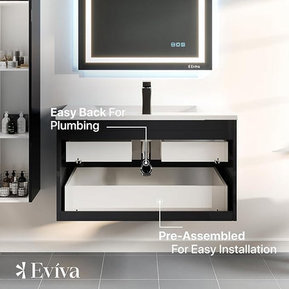 Eviva Joy 40 in. Black Wall MountSingle Sink Bath Vanity with Porcelain Top and Integrated Sink