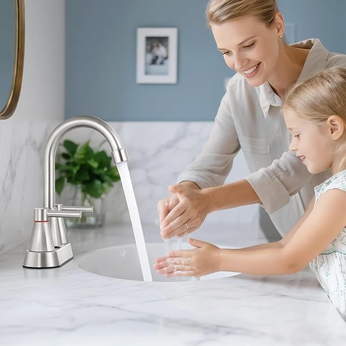 4 inches Bathroom Faucet for 3 Hole,2-Handle Bathroom Sink Faucets with Pop Up Drain (Brush Nickel)