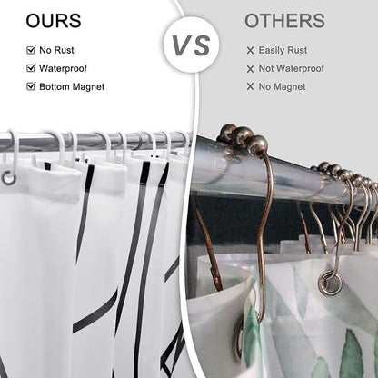 Striped Shower Curtain for Bathroom, White Black, 72" W x 72" L | with Hooks, Modern Hotel Style, Water Repellent, Washable, Weighted Hem