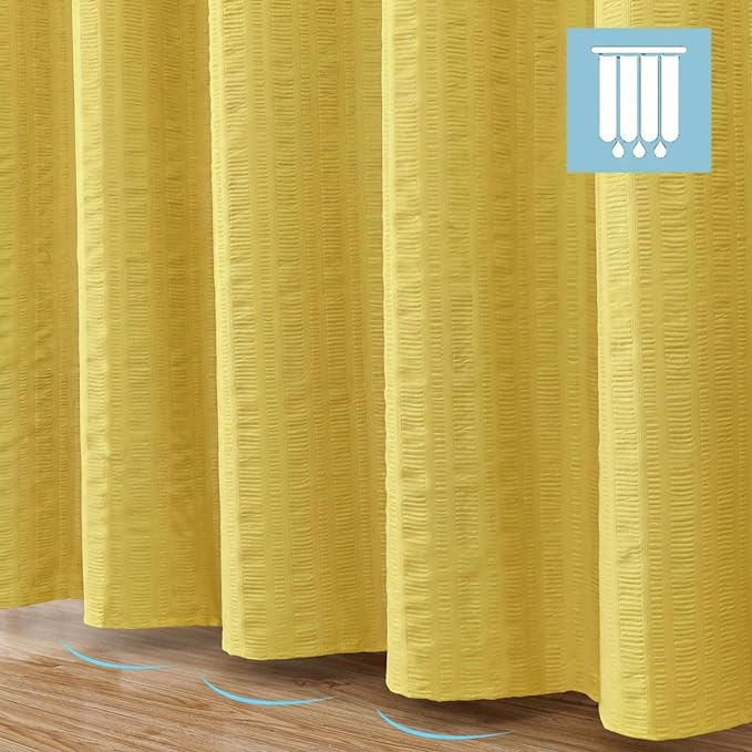 Aiyufeng Moga Extra Long Lemon Yellow Shower Curtain 96 Inch Long, Embossed Texture Fabric Bathroom Shower Curtain, Large Hotel Bath Curtain with 12 Holes, 72Wx96H, Lemon Yellow