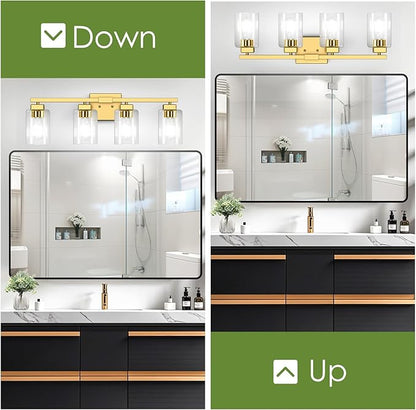 BesLowe 27" 4-Light Bathroom Light Fixture, Modern Gold Bathroom Vanity Light, Bathroom Lighting Fixtures Over Mirror, Matte Gold Bathrom Wall Lamp, Wall Lights for Living Room Bedroom