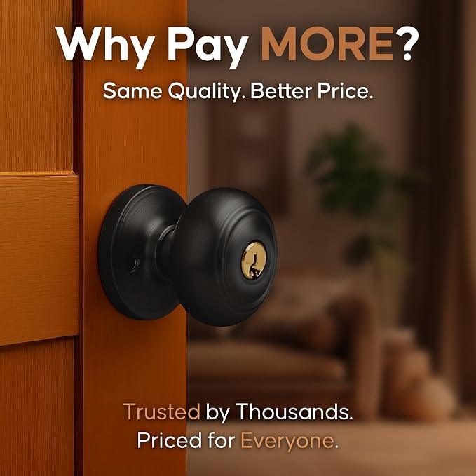 Copper Creek Colonial Entry Door Knob – Keyed Entry Handle with Lock and Key, ANSI Grade-3 Certified, DIY-Friendly Install for Interior and Exterior Entrance Doors – Matte Black (3 Pack)