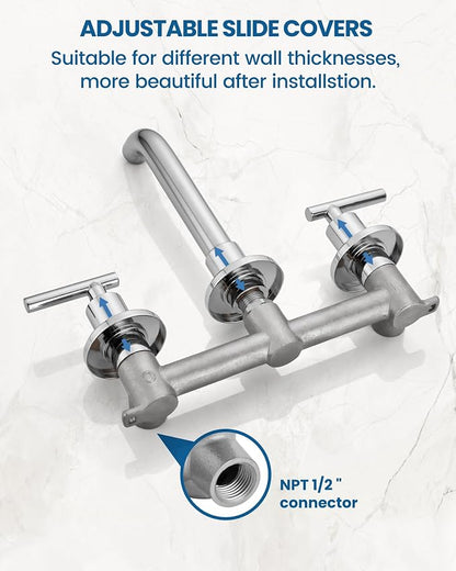 Airuida Wall Mounted Bathroom Sink Faucet,Chrome Polish Vanity Sink Faucet | Lever Handle,3 Holes,360° Widespread Swivel Spout,Rotatable Bathroom Faucet
