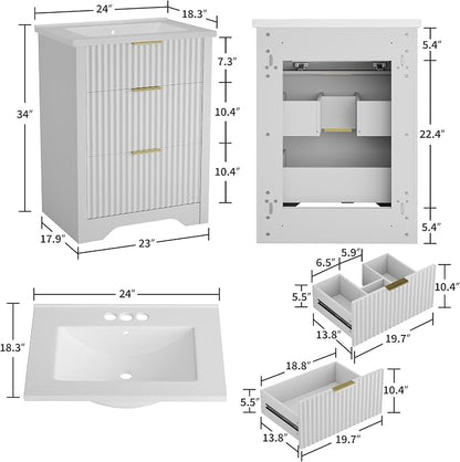 GarveeHome 36 Inch Bathroom Vanity with Sink, Fluted Bathroom Sink Cabinet
