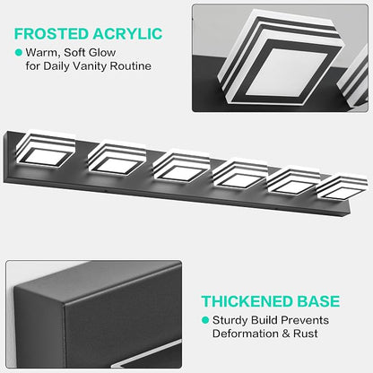 SOLFART Modern Black Vanity Lights Fixtures: 6 Lights Acrylic LED Matte Black Vanity Lights for Bathroom 39inch
