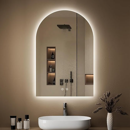 Arched Backlit Mirror Bathroom 20"x30"- Frameless LED Bathroom Mirror with Lights, Fogless, Dimmable, 3 Color Changing, Shatterproof, Touch Sensor