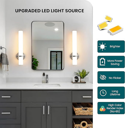 Brushed Nickel Bathroom Sconces Wall Lighting 18W LED Dimmable Vanity Light Fixture, 3000K Modern Wall Light Fixtures Indoor Wall Lamps for Bedroom Living Room Mirror Hallway Porch 18 inch