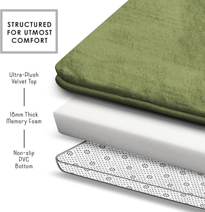 Clara Clark Bathroom Rugs, Velvet Memory Foam Bath Mat, Non-Slip, Machine Washable Bath Rugs - Dries Quickly, Ultra Soft Plush Bath Mats for Bathroom, 17 x 24, Sage Green