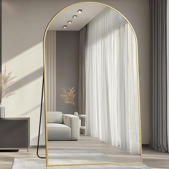Dewfig Arched Full Length Mirror, 81"x41" Large Floor Mirror, Gold | Aluminum Alloy Frame Oversized Full Body Mirror, HD Shatterproof Tempered Glass, Lean/Stand/Wall for Living Room,Bedroom