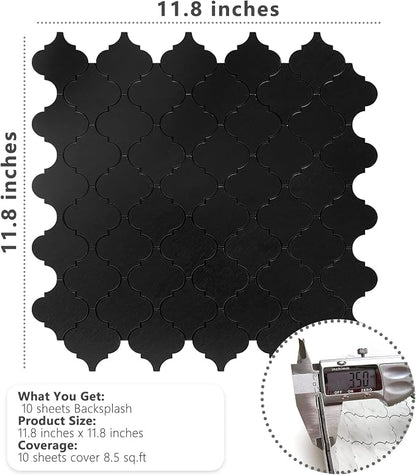 STICKGOO Arabesque Peel and Stick Backsplash Tile, Stick on Backsplash for Kitchen and Bathroom, Black Metal and Composite Mosaic Tiles (10 Sheets)