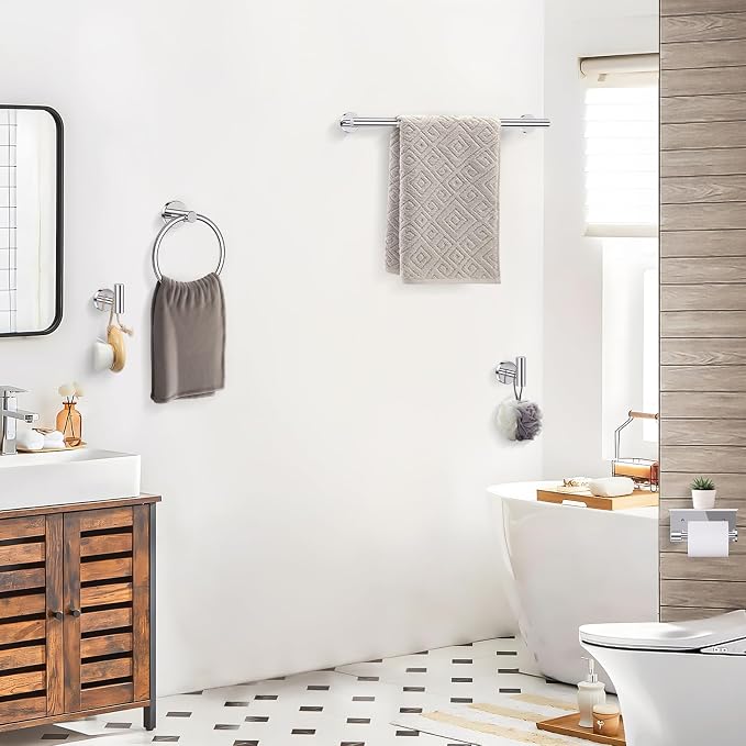 TQKAG 5 Piece Bathroom Towel Holder, Polished Chrome Bathroom Hardware Set | SUS304 Stainless Steel, 23.6" Toilet Paper Holder with Shelf, Towel Racks for Bathroom Wall Mounted, Towel Bars