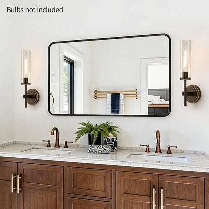 MOKATNG Wall Sconces Set of Two, Oil-Rubbed Bronze Bathroom Sconces with Clear Glass, Hardwired Sconces Wall Decor Set of 2, Modern Wall Light Fixtures for Bathroom Mirror Living Room Bedroom Hallway