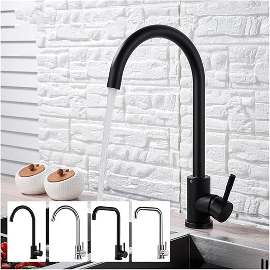 Stainless Steel Black Kitchen Faucet 360° Swivel Deck Mount Mixer Tap Hot & Cold Water Modern Bathroom Vanity Crane for Stylish Sink Upgrade，Brushed Gold a