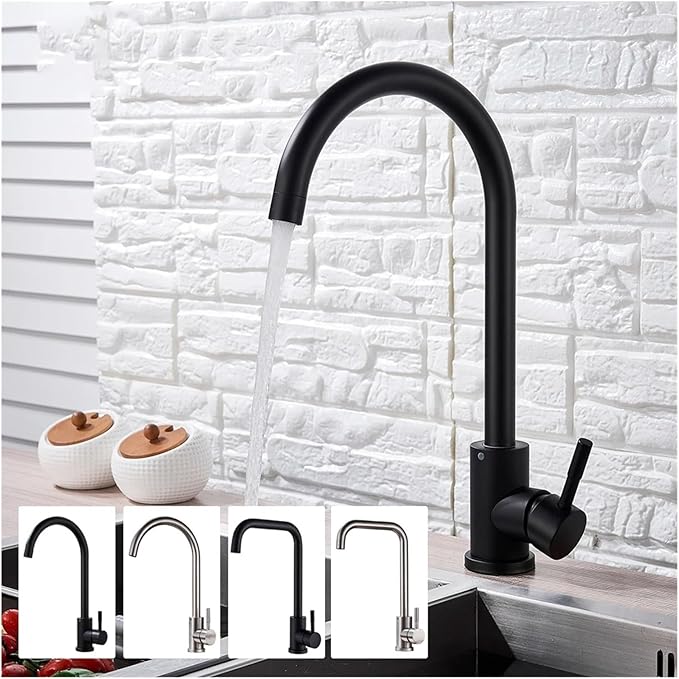 Stainless Steel Black Kitchen Faucet 360° Swivel Deck Mount Mixer Tap Hot & Cold Water Modern Bathroom Vanity Crane for Stylish Sink Upgrade，Chrome a