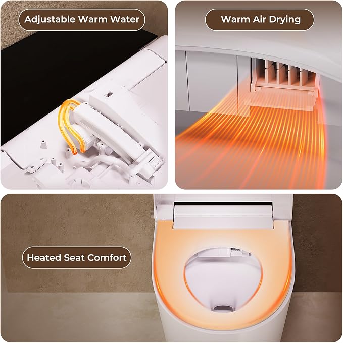 Smart Toilet with Bidet Built In, Auto Open/Close Lid, Foot Sensor to Open Lid/Seat & Flush, Heated Seat, Warm Water Wash, Air Dryer, Built-in Tank, 12" Rough-In, One-Piece Elongated ZY695A