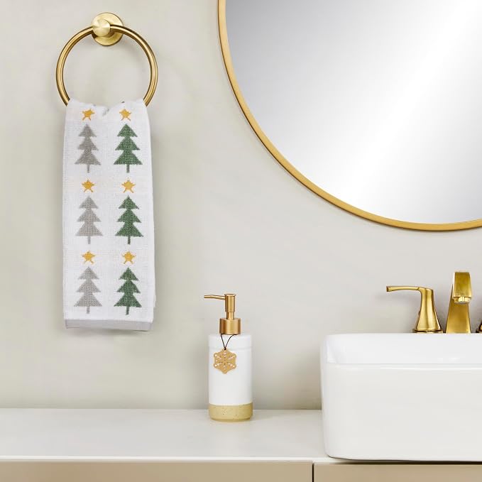 SKL Home Christmas/Winter Multi Trees Hand Towel Set-2pc, Multi | 100% Cotton. 500 GSM. Soft & absorbent. Reversible jacquard pattern. Great for the bathroom, kitchen or bar & holiday gift.