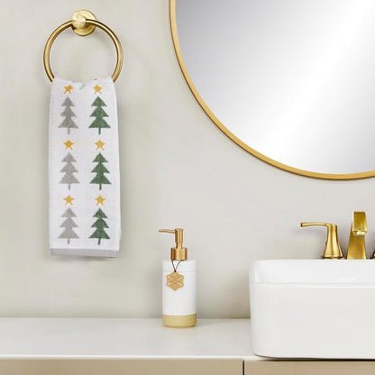 SKL Home Christmas/Winter Multi Trees Hand Towel Set-2pc, Multi | 100% Cotton. 500 GSM. Soft & absorbent. Reversible jacquard pattern. Great for the bathroom, kitchen or bar & holiday gift.