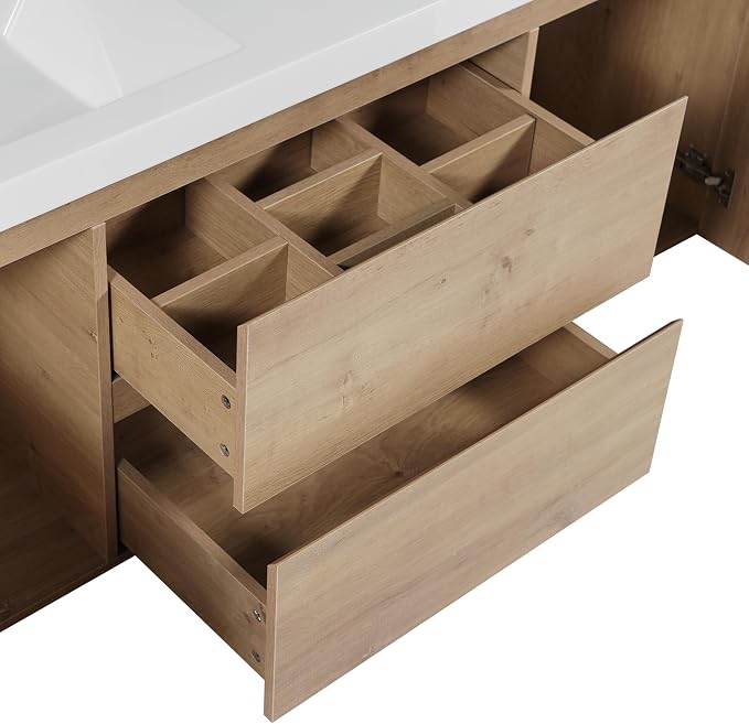 SOFTSEA 60" Double Sink Bathroom Vanity, Floating Bathroom Cabinet with 2 Storage Drawers & Soft Close Doors, Modern Wall Mounted Double Vanity with SMC Sink, Wood