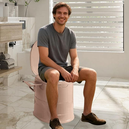 Portable Toilet for Camping, Indoor Outdoor Commode with 2 Detachable Inner Bucket, Removable Paper Holder, Toilet Brush, Travel Toilets for Camping, Hiking, Boat, Van, Emergency Use (Khaki)