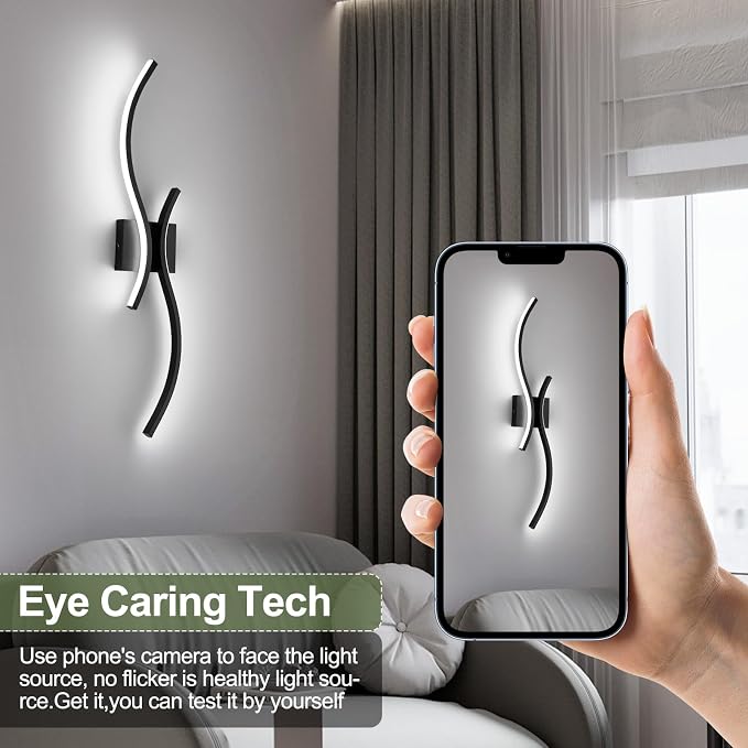 CANEOE Modern LED Wall Sconce Set of Two, 6000K Warm White Led Wall Light Fixture, 31.5inch Black Modern Sconces Wall Lighting for Bedroom, Living Room, Hallway, Staircase, Bathroom