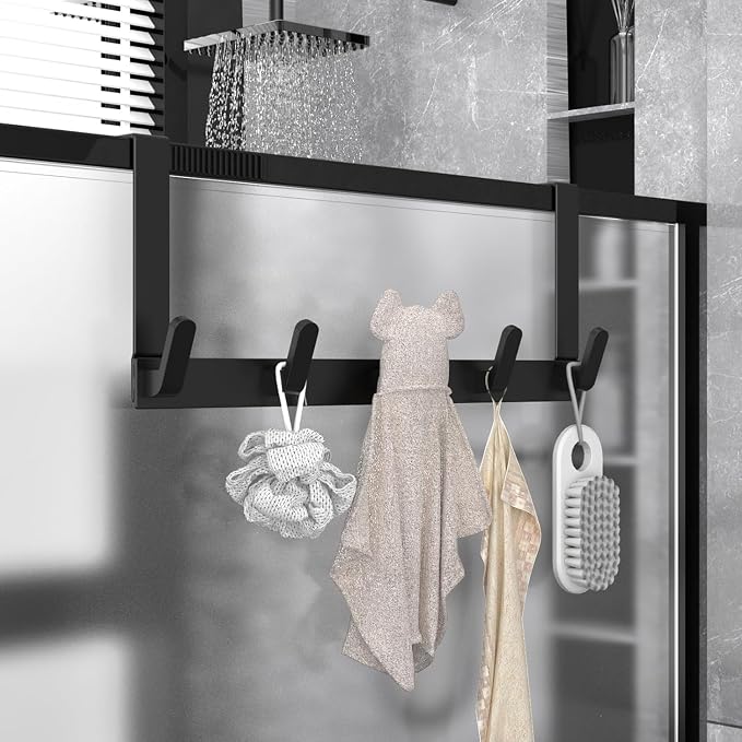 Over The Door Hooks Hanger, Heavy Duty Rack for Winter Coat, Fits 1 3/4" Doors, L7U - Bathroom Accessories and Towel Organizer Holder - Black