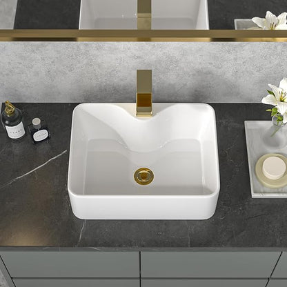 Sarlai Vessel Sink Rectangular - 16"x12" Rectangle Vessel Sink White Ceramic Porcelain Above Counter Bathroom Vanity Lavatory Restroom Bathroom Vessel Sink Basin