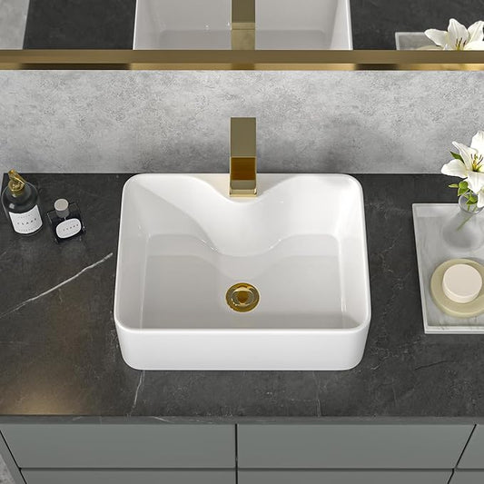 Sarlai Vessel Sink Rectangular - 16"x12" Rectangle Vessel Sink White Ceramic Porcelain Above Counter Bathroom Vanity Lavatory Restroom Bathroom Vessel Sink Basin