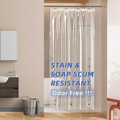 Stall Size Clear Shower Curtain Liner with Magnets and Rustproof Grommets, Lightweight, Waterproof, Odor-Free, Suitable for Home, Hotel, Office etc. (48Wx72H)