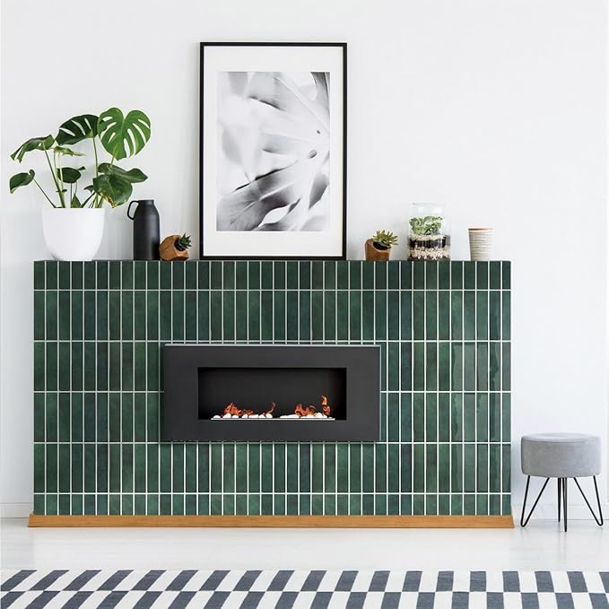 Commomy Green Peel and Stick Tile - 10 Pcs of 12'' x 12'' Vertical 3D Peel and Stick Backsplash for Kitchen and Bathroom Interior Wall Tile(Glossy Surface, Covers 10 sq.ft)