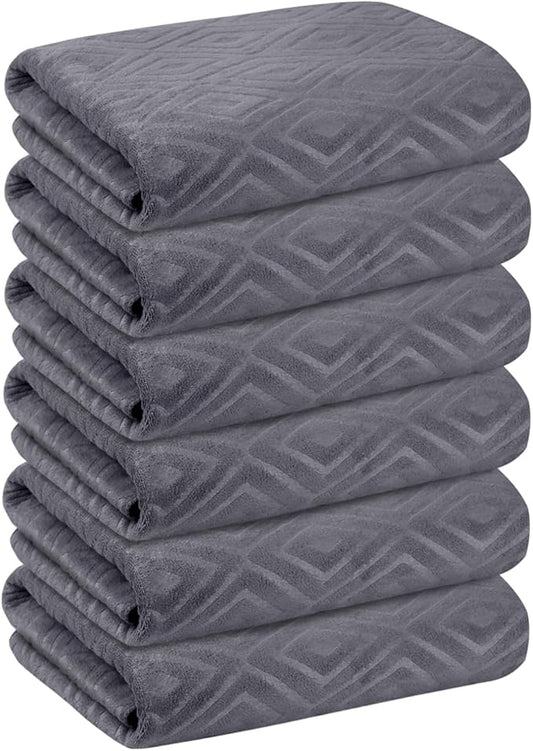 JML Bath Towel, Microfiber Bath Towels Set 6 Pack (30" x 60") - Large Size, Extra Absorbent, Quick Drying, Grey Diamond Embossed