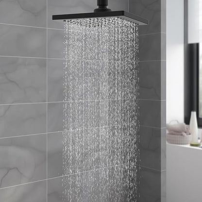 Hibbent cUPC Certified Thickness Metal 6'' Rain Shower Head, Matte Black | High Pressure Shower Head, Bathroom Waterfall Shower Heads, High Flow Fixed Showerheads with Adjustable Brass Ball Joint
