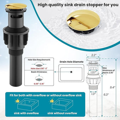 gotonovo Bathroom Sink Faucet Single Hole Double Cross Handle Knobs Lavatory Vessel Sink Mixer Tap Bathroom Faucet with Pop up Drain and Deck Cover Plate Polish Gold
