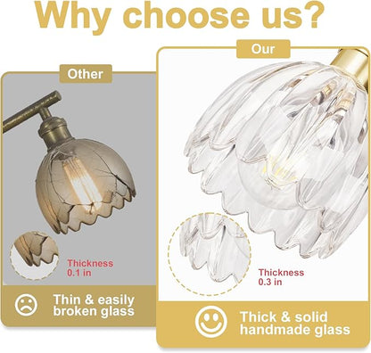 Hardwired Wall Sconces Set of Two, Vintage Wall Lights with Clear Tulip Glass Lampshade, Gold Wall Lamps for Bedroom Bedside Stairway Bathroom Living Room (Bulbs Not Included, Not Battery Powered)