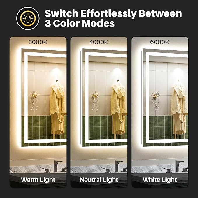 68x36 Inch LED Bathroom Mirror with Lights, Backlit & Front Lit, Anti-Fog Lighted Bathroom Vanity Mirror for Wall, Memory Function, Dimmable, HD Tempered Glass, Shatter-Proof