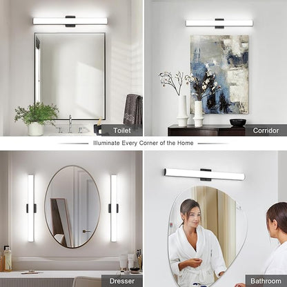 Black Bathroom Vanity Light Bar - 24W 24" Dimmable LED Modern Light Fixture for Bathroom Mirror - Wall Mount Vanity Lighting - Matte Black