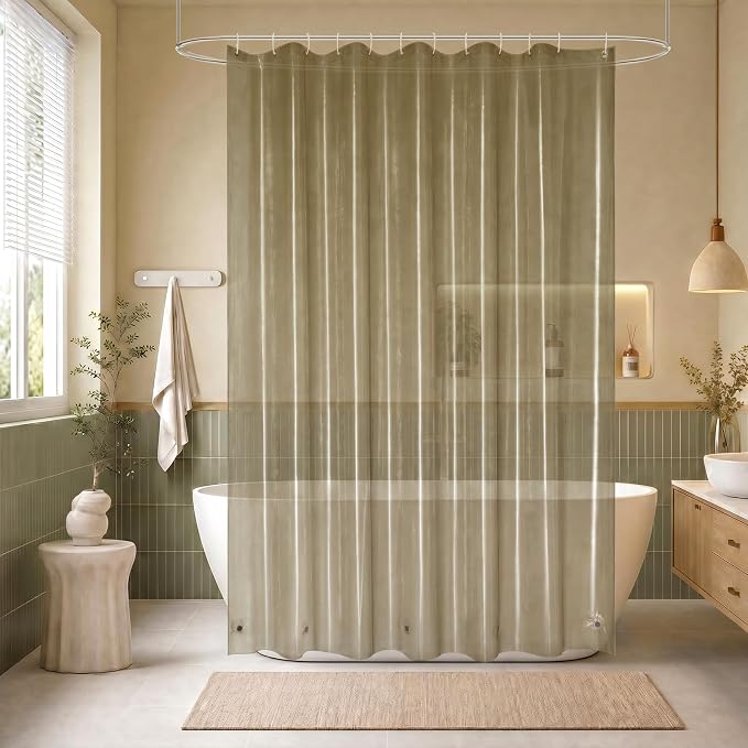 EurCross Waterproof Brown Plastic Shower Curtain with 5 Bottom Magnets, 4G Clear PEVA Shower Curtain Liner for Bathroom 72x72 inches