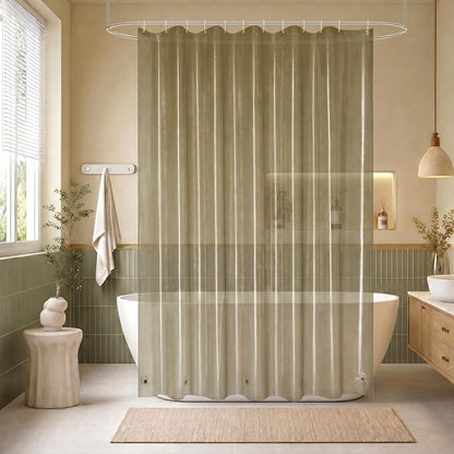 EurCross Waterproof Brown Plastic Shower Curtain with 5 Bottom Magnets, 4G Clear PEVA Shower Curtain Liner for Bathroom 72x72 inches
