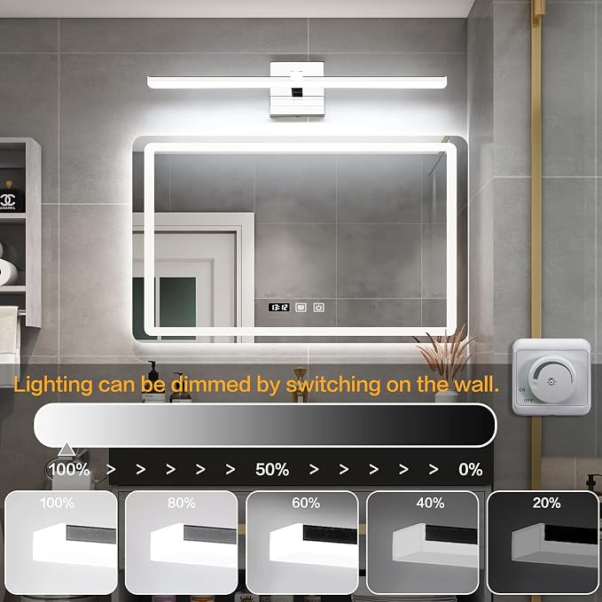24 inch Chrome Vanity Lights for Bathroom Modern Bathroom Light Fixtures Over Mirror 18W LED Vanity Lights 6000K Cool White