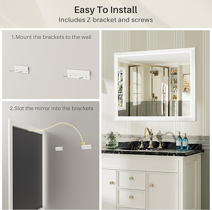 72x36 Inch White Bathroom Mirror for Wall, Thick Metal Framed Rectangle Mirrors for Over Sink, Bedroom, Living Room, Entryway, Anti-Rust, HD Tempered Glass