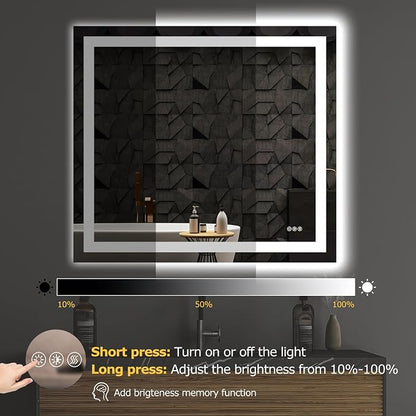 Hivone 40"X36" LED Bathroom Mirror with Lights, Anti-Fog, Dimmable, Backlit + Front Lit, Smart Bathroom Vanity Mirror, Memory Function, Shatterproof, Tempered Glass (Horizontal/Vertical)