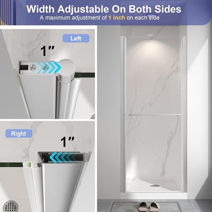 28"-30" W x 72" H Frameless Pivot Shower Door Brushed Nickel | 1/4"(6mm) SGCC Tempered Glass with Explosion-Proof Film &Nano Coating,Customizable Width