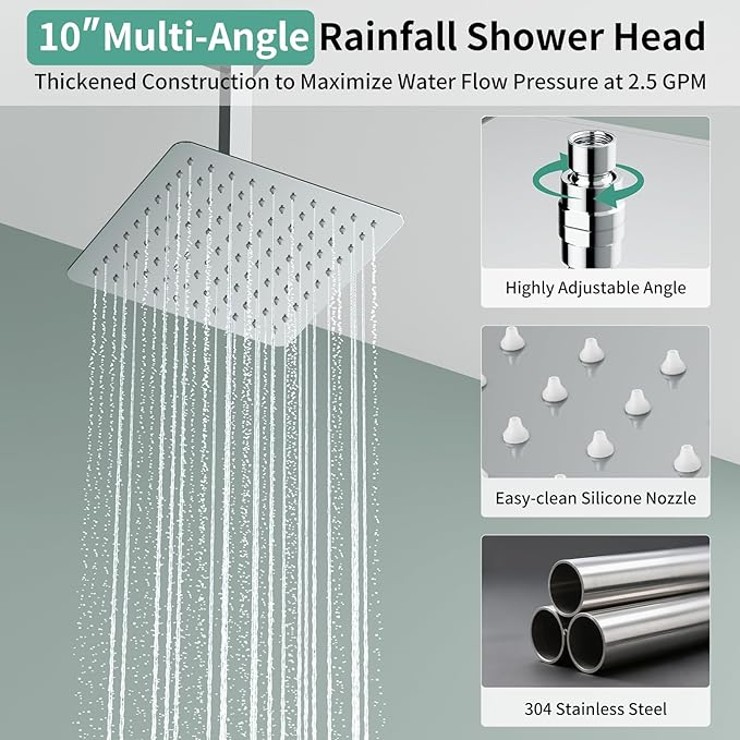 Shower Faucet Set Shower System - SR SUN RISE Polished Chrome Shower Trim Kit with Dual Shower Head, 10'' Ceiling Rainfall 6'' Wall Mount with Handheld Shower for Couples, Complete 6 Diverter Valve